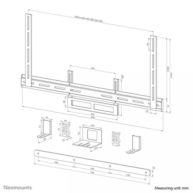 Neomounts AV2-500WH vaizdo juostos laikiklis 43-110 colių - VESA - maks. 10 kg - universalus