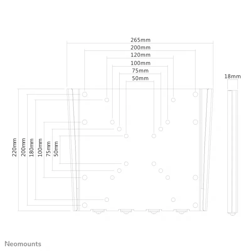 Neomounts FPMA-W110 TV laikiklis sieninis 10-40 colių – itin plokščias, 25,4 cm (10 colių), 101,6 cm (40 colių), 50 x 50 mm, 200 x 200 mm, plienas, sidabrinis