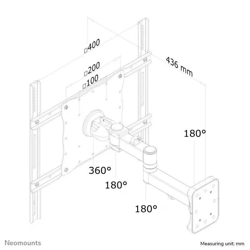 Neomounts FPMA-W960 sieninis laikiklis monitoriui/TV 23-52 col. – pilnas judesys