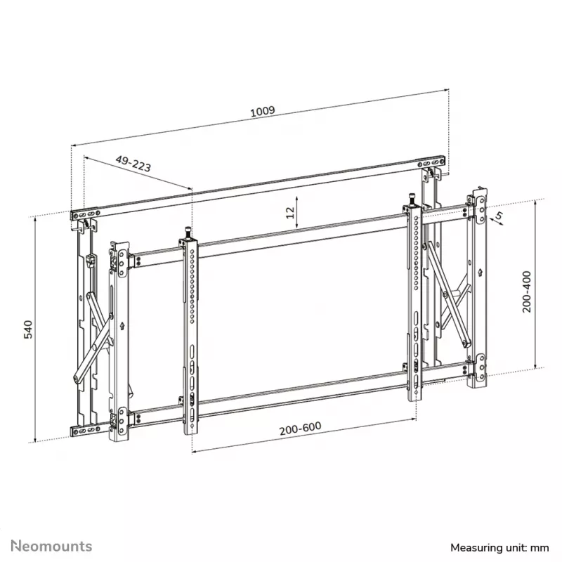 Neomounts LED-VW1750BLACK fiksuotas sieninis laikiklis vaizdo sienai, 32 inch–55 inch, 35 kg, VESA 200x200–600x400, juodas