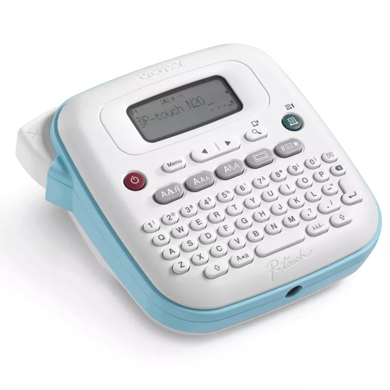 Etikečių spausdintuvas Brother PT-N20 – terminis perkėlimas, 180×180 DPI, maks. plotis 12 mm, spausdinimo greitis 12 mm/s, LCD, baltas/mėlynas
