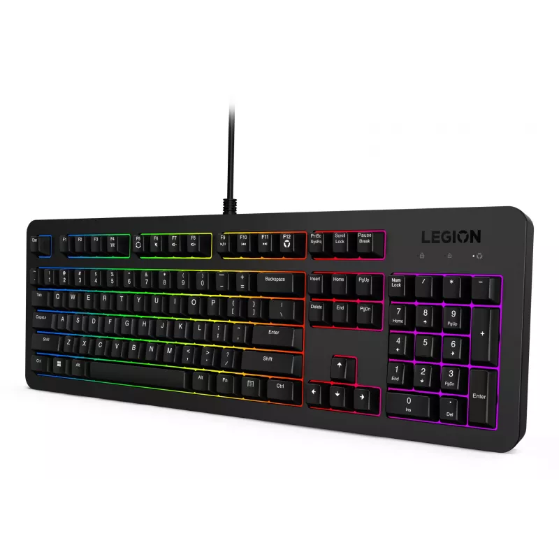 Laidinė žaidimų klaviatūra Lenovo K310 – pilno dydžio 100%, USB, US anglų, RGB apšvietimas, juoda, 1,8 m laidas