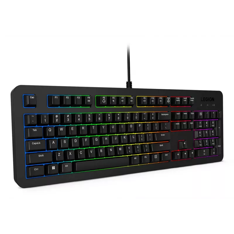 Laidinė žaidimų klaviatūra Lenovo K310 – pilno dydžio 100%, USB, US anglų, RGB apšvietimas, juoda, 1,8 m laidas