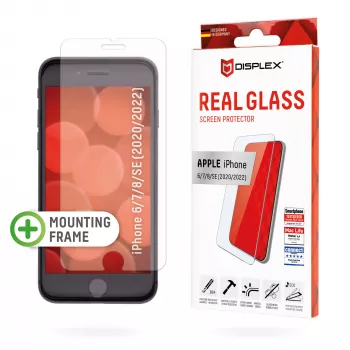 Apsauginis stiklas Displex Apple iPhone 6/7/8/SE (2020/2022) Real Glass 2D su EASY-ON® Eco montavimo rėmeliu
