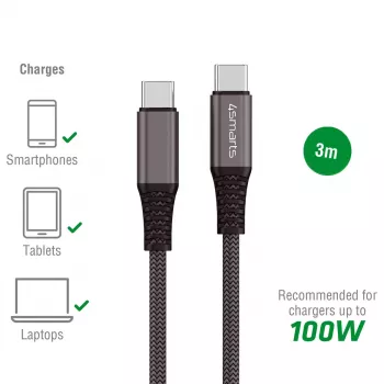 USB-C laidas 4smarts 456267 3 m USB C juodas 0.48 Gbit/s