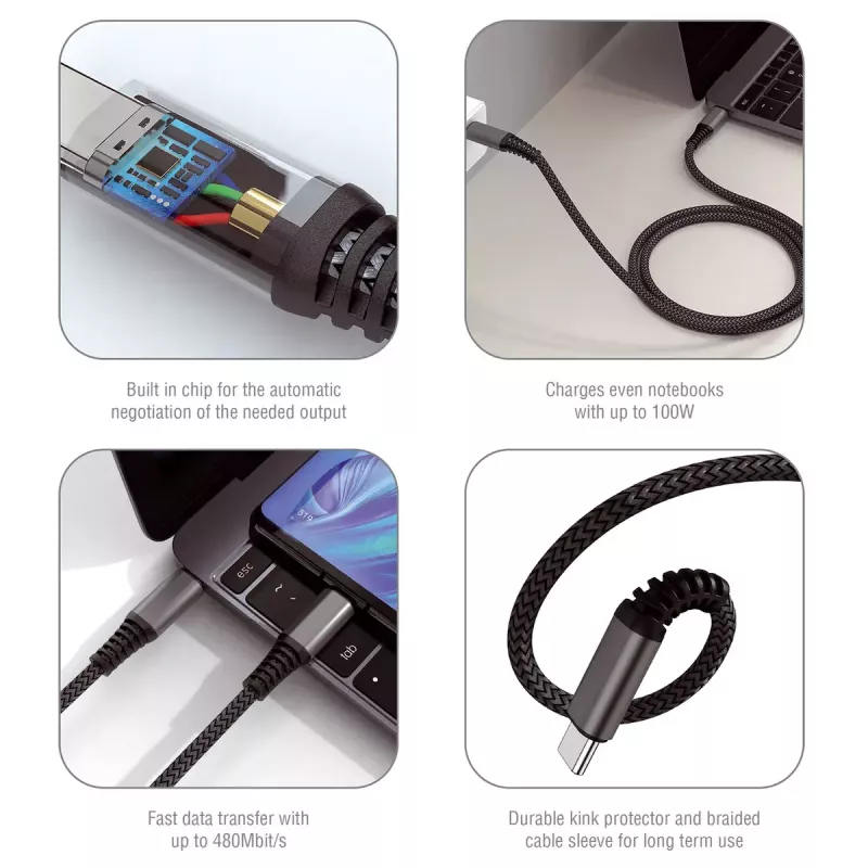 USB-C laidas 4smarts 456267 3 m USB C juodas 0.48 Gbit/s