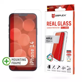 Displex Screen Protector (10H) + Dėklas, Apple iPhone 14, Eco montavimo rėmelis, grūdintas stiklas, atsparus įbrėžimams apsauginis sluoksnis