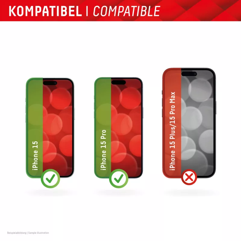 Displex Full Cover ekrano apsauginis stiklas (10H), Apple iPhone 15/15 Pro, Eco montavimo rėmelis, pilnas dengimas