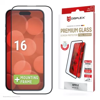 Displex Premium Screen Protector (Full Cover, 10H), skirta Apple iPhone 16, su Eco montavimo rėmeliu, pilnas dangtelis