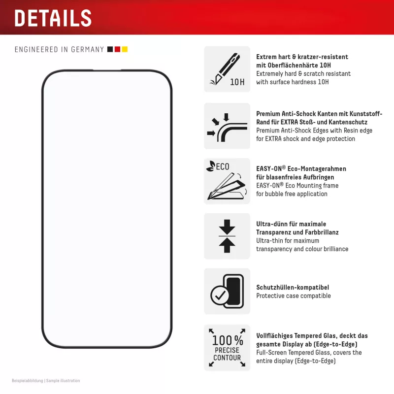 Displex Premium Screen Protector (Full Cover, 10H), skirta Apple iPhone 16, su Eco montavimo rėmeliu, pilnas dangtelis