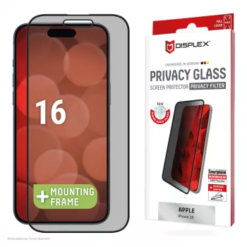 Displex privatumo apsauginis stiklas (10H) Apple iPhone 16 su Eco montavimo rėmeliu