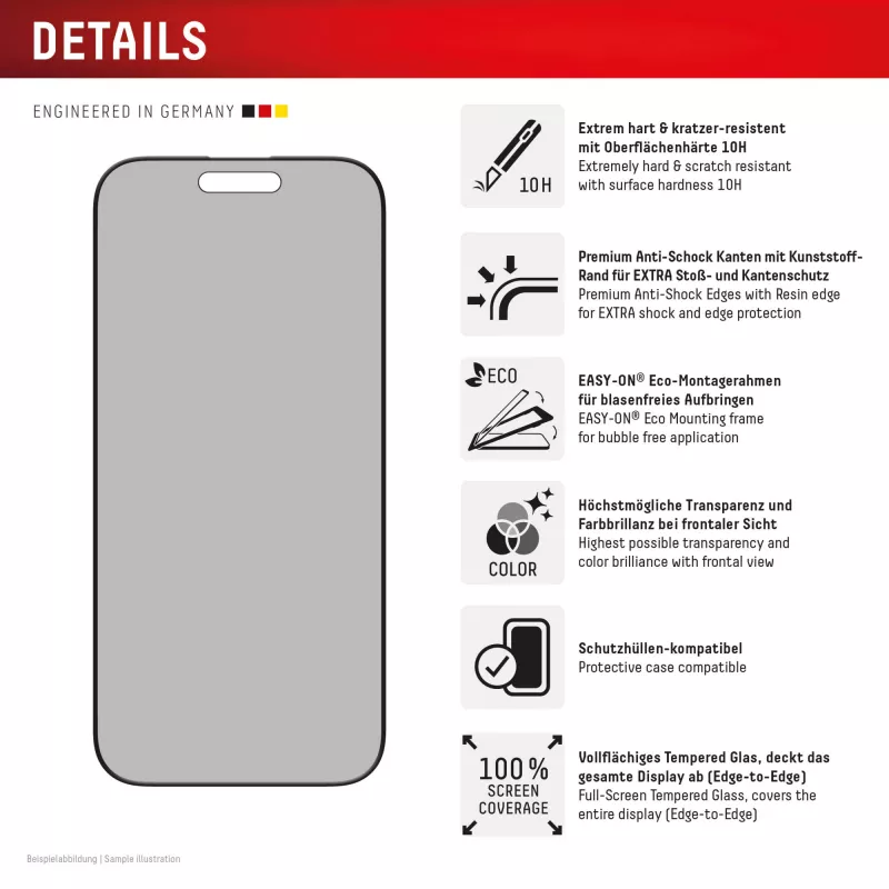 Displex privatumo apsauginis stiklas (10H) Apple iPhone 16 Pro su Eco tvirtinimo rėmeliu