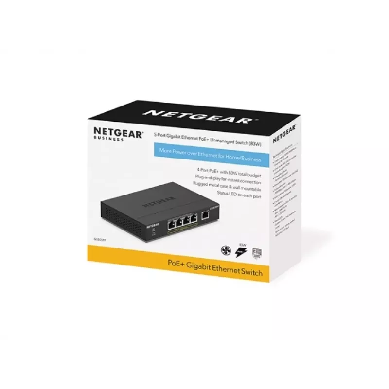 NETGEAR GS305PP nevaldomas Gigabit Ethernet (10/100/1000) jungiklis su PoE, juodas