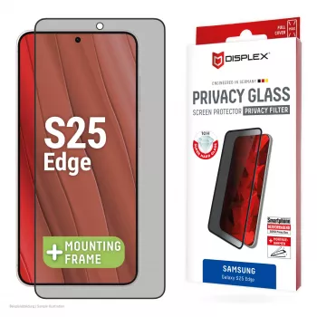 Displex privatumo apsauginis stiklas (10H) Samsung Galaxy S25 Edge, Eco tvirtinimo rėmelis, privatumo filtras