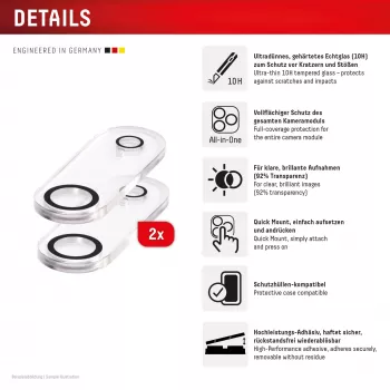 Displex Full Cover Camera Lens Glass iPhone Air, 10H, Viso Kameros Modulio Apsauginis Stiklas, Greitas Montavimas, 2 Vnt.