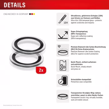 Displex Premium Camera Lens Glass, iPhone Air, 10H, DLC, skaidrus, Quick Mount