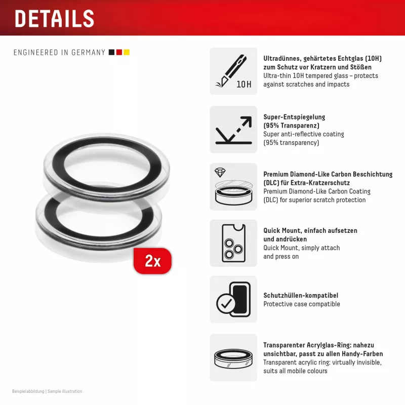 Displex Premium Camera Lens Glass, iPhone Air, 10H, DLC, skaidrus, Quick Mount