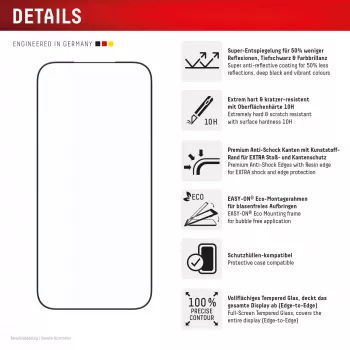 Displex Premium Screen Protector (Full Cover, 10H) Apple iPhone 17 Pro Max, Eco montavimo rėmelis, pilnas padengimas