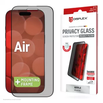 Displex privatumo apsauginis stiklas (10H) Apple iPhone Air, su Eco tvirtinimo rėmeliu, privatumo filtras