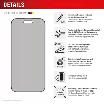 Displex privatumo apsauginis stiklas (10H) Apple iPhone Air, su Eco tvirtinimo rėmeliu, privatumo filtras