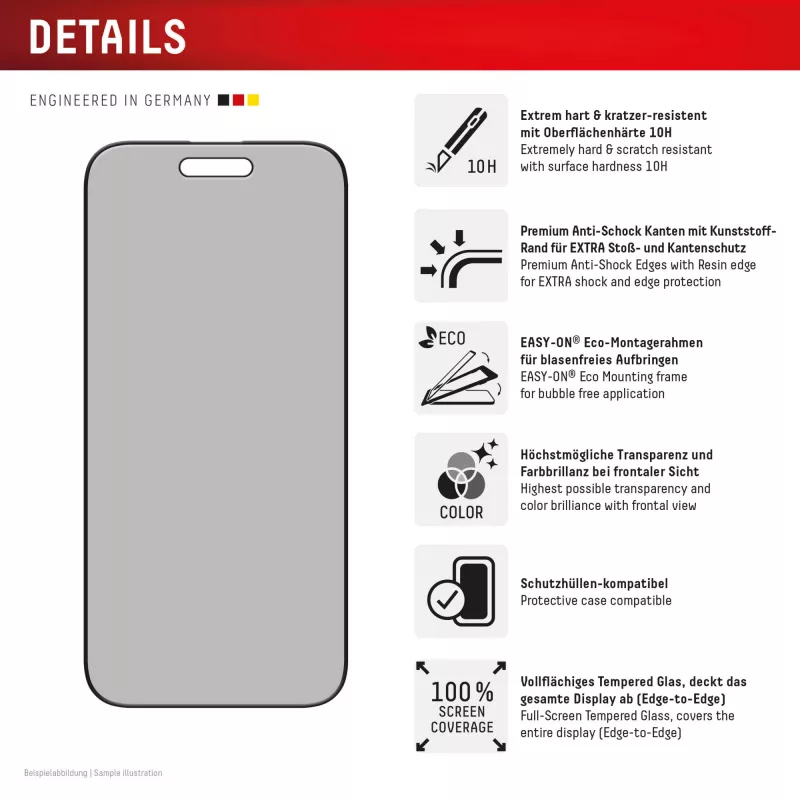 Displex privatumo apsauginis stiklas (10H) Apple iPhone Air, su Eco tvirtinimo rėmeliu, privatumo filtras