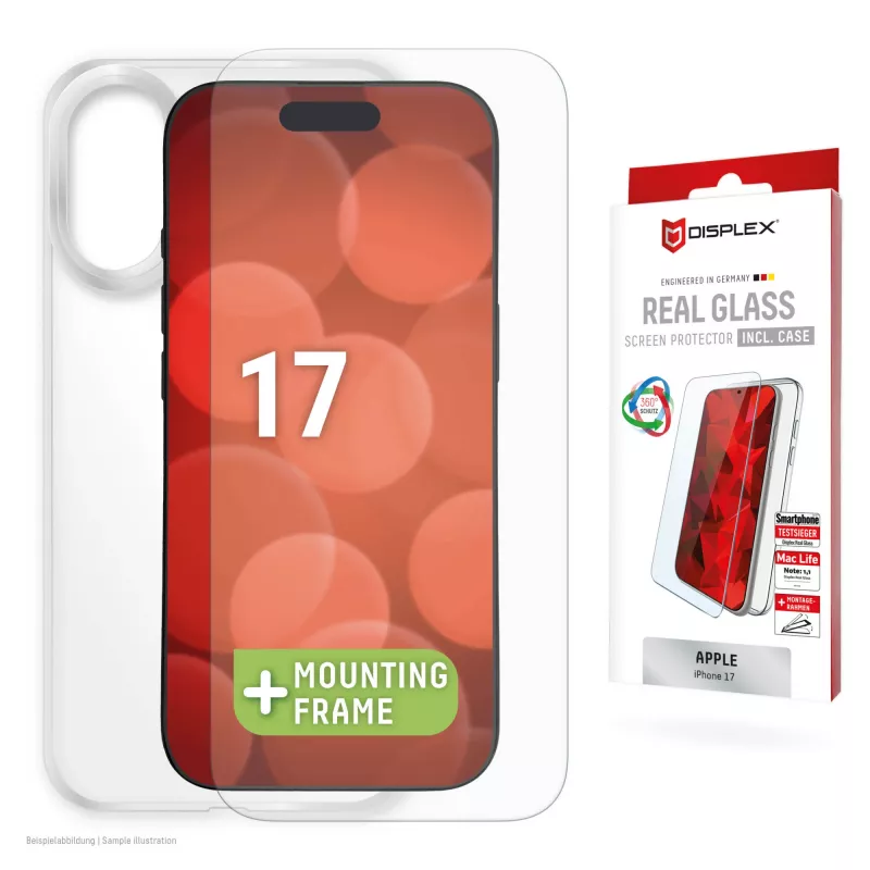 Displex Screen Protector + Dėklas Apple iPhone 17, Eco Montavimo Rėmelis, atsparus įbrėžimams