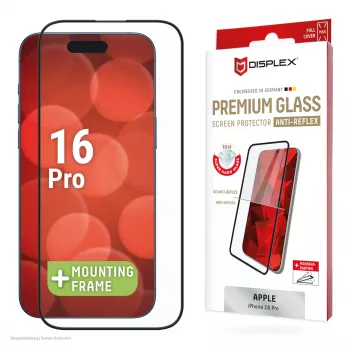Displex Premium Anti-Reflex ekrano apsauginis stiklas (anti-refleksinis, pilnas uždengimas, 10H) Apple iPhone 16 Pro, Eco montavimo rėmelis, pilnas uždengimas