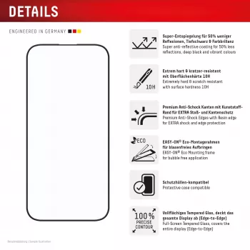 Displex Premium Anti-Reflex ekrano apsauginis stiklas (anti-refleksinis, pilnas uždengimas, 10H) Apple iPhone 16 Pro, Eco montavimo rėmelis, pilnas uždengimas