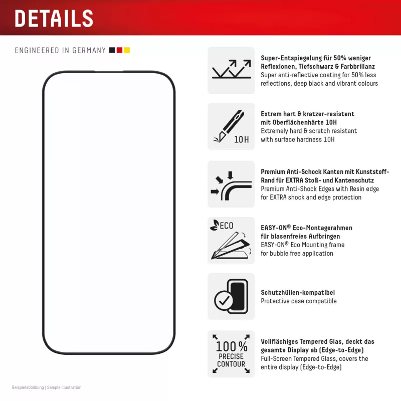 Displex Premium Anti-Reflex ekrano apsauginis stiklas (anti-refleksinis, pilnas uždengimas, 10H) Apple iPhone 16 Pro, Eco montavimo rėmelis, pilnas uždengimas