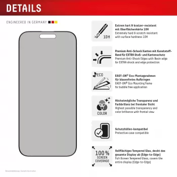 Displex privatumo apsauginis stiklas (10H) Apple iPhone 16 Pro Max su Eco montavimo rėmeliu