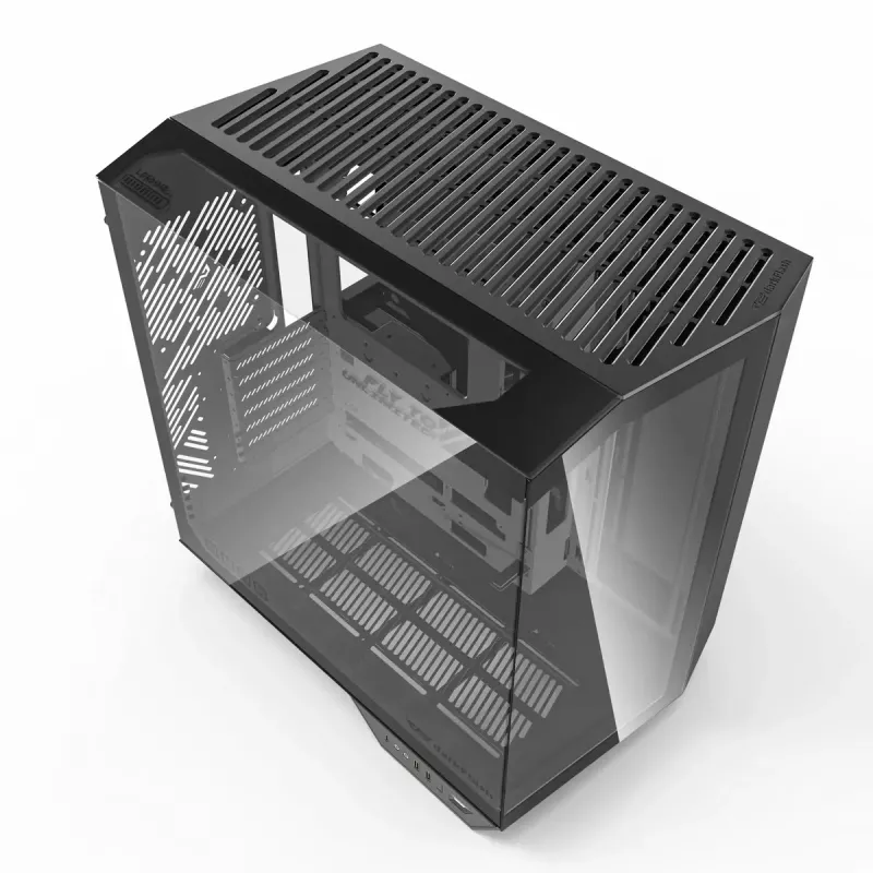 Korpusas DarkFlash DY470 Full Tower – Juodas, SPCC, palaiko ITX/ATX, HDD 3,5 col./2,5 col., 1x galinis 120 mm, šoniniai 120 mm ventiliatoriai
