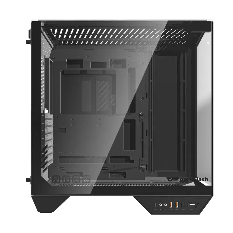 Korpusas DarkFlash DY470 Full Tower – Juodas, SPCC, palaiko ITX/ATX, HDD 3,5 col./2,5 col., 1x galinis 120 mm, šoniniai 120 mm ventiliatoriai