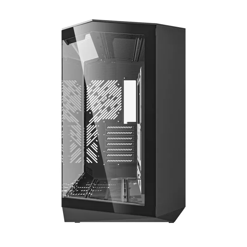 Korpusas DarkFlash DY470 Full Tower – Juodas, SPCC, palaiko ITX/ATX, HDD 3,5 col./2,5 col., 1x galinis 120 mm, šoniniai 120 mm ventiliatoriai