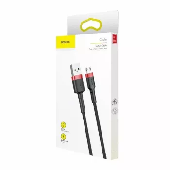 Baseus CAMKLF-B91 Nailoninis patvarus duomenų ir įkrovimo laidas CQ3.0 2.4A USB į Micro USB 1m Juodai-Raudonas