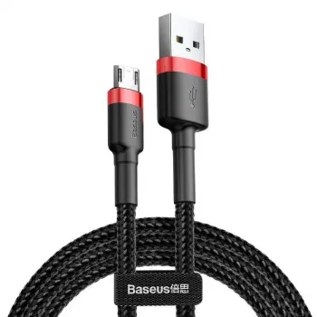 Baseus CAMKLF-B91 Nailoninis patvarus duomenų ir įkrovimo laidas CQ3.0 2.4A USB į Micro USB 1m Juodai-Raudonas