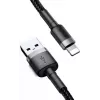 USB A – Lightning laidas Baseus Cafule (CALKLF-CG1) — nailoninis pintas, QC3.0 1,5 A, 2 m, pilkas/juodas