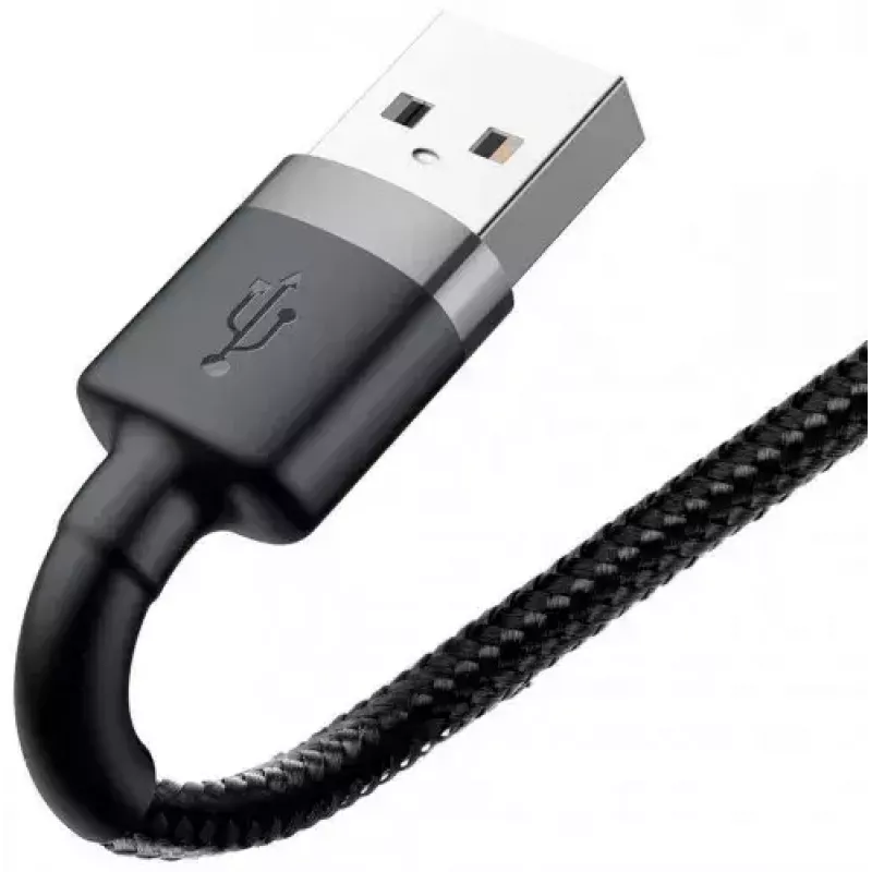 USB A – Lightning laidas Baseus Cafule (CALKLF-CG1) — nailoninis pintas, QC3.0 1,5 A, 2 m, pilkas/juodas