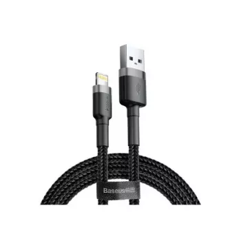 USB A – Lightning laidas Baseus Cafule (CALKLF-CG1) — nailoninis pintas, QC3.0 1,5 A, 2 m, pilkas/juodas