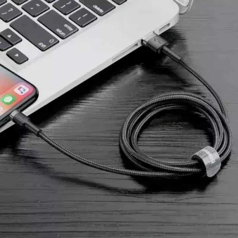 Baseus CALKLF-AG1 Nailono duomenų ir įkrovimo laidas USB-C QC3.0 2.4A į Lightning 0.5m juoda, pilka