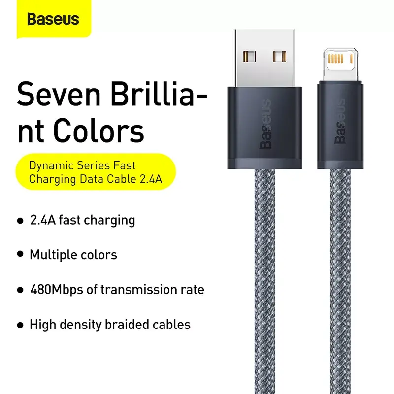 Baseus Dynamic 2 m pilka Lightning – USB A laidas
