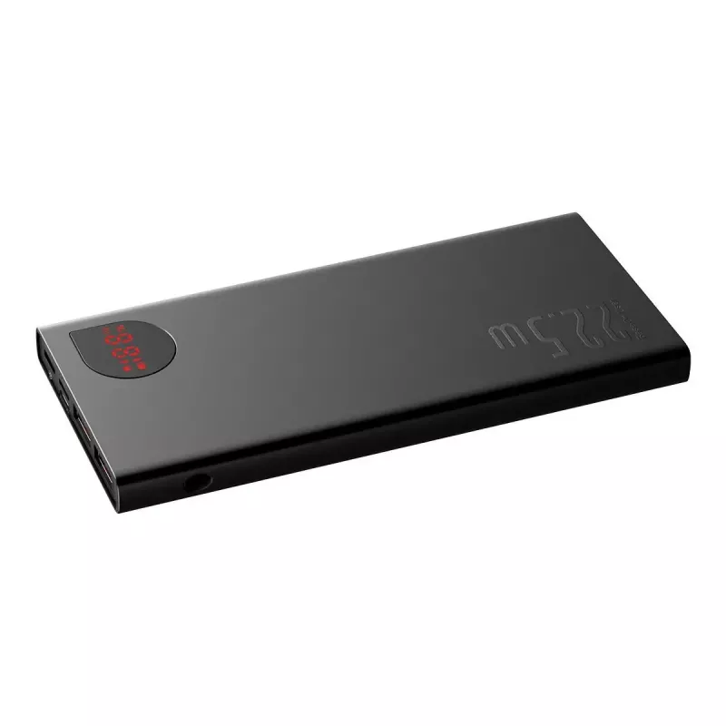 Baseus Adaman Metal nešiojamas akumuliatorius, Li-ion 10000 mAh, 2xUSB, USB-C, Lightning, MicroUSB, 22.5 W, juodas