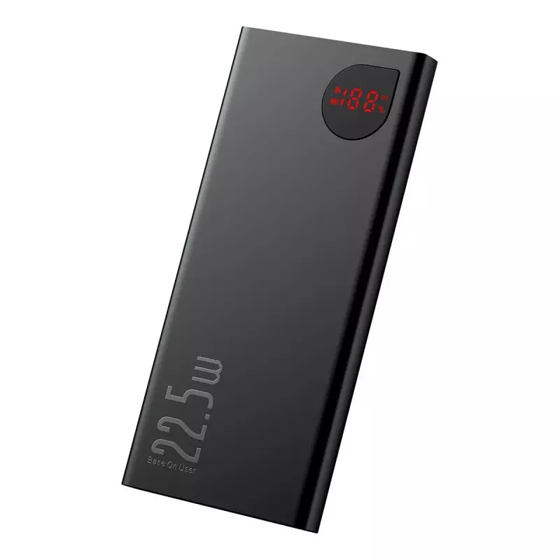 Baseus Adaman Metal nešiojamas akumuliatorius, Li-ion 10000 mAh, 2xUSB, USB-C, Lightning, MicroUSB, 22.5 W, juodas