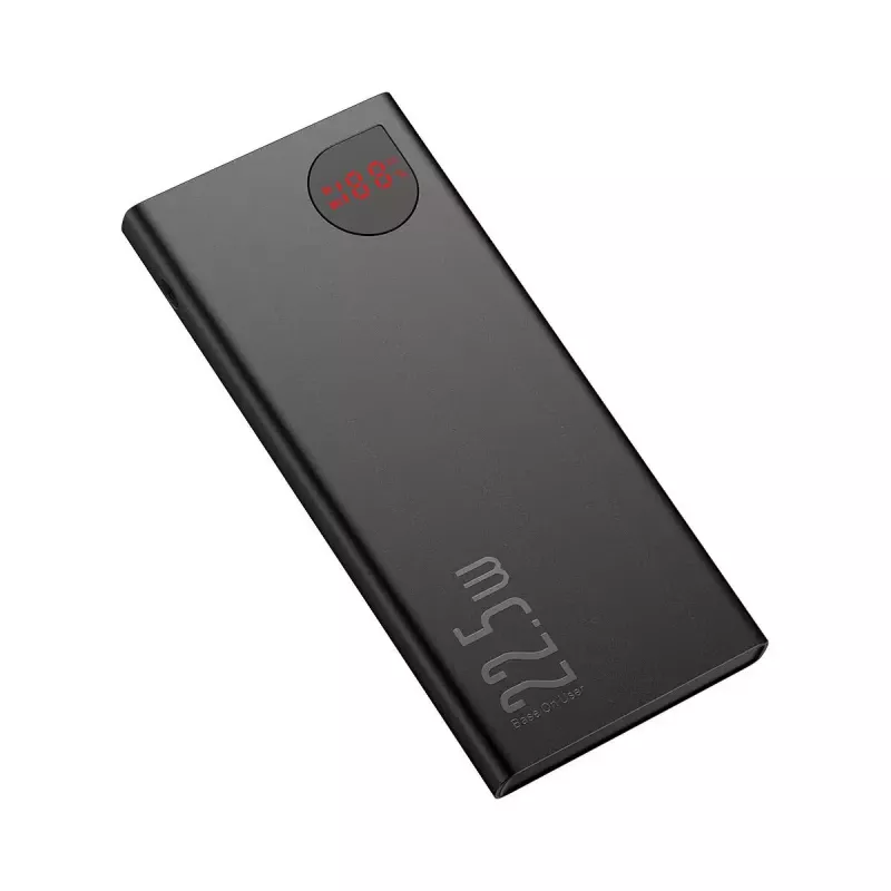 Baseus Adaman Metal nešiojamas akumuliatorius, Li-ion 10000 mAh, 2xUSB, USB-C, Lightning, MicroUSB, 22.5 W, juodas