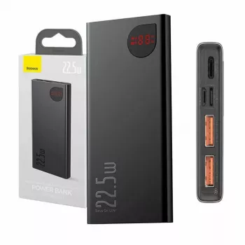 Baseus Adaman Metal nešiojamas akumuliatorius, Li-ion 10000 mAh, 2xUSB, USB-C, Lightning, MicroUSB, 22.5 W, juodas