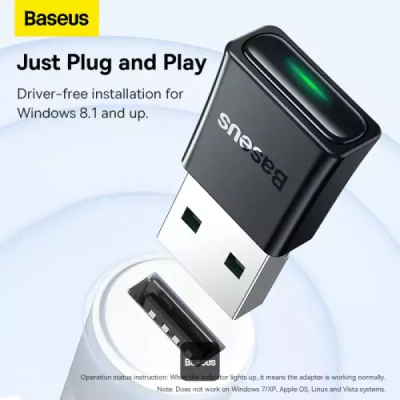 Baseus BA07 Mini Bluetooth adapterius PC, USB 5.3 belaidis Bluetooth imtuvas – juodas