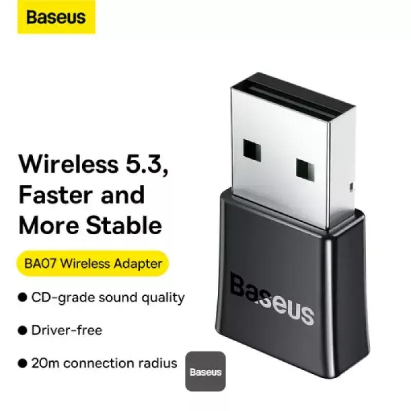 Baseus BA07 Mini Bluetooth adapterius PC, USB 5.3 belaidis Bluetooth imtuvas – juodas