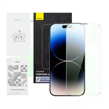 Apsauginis stiklas Baseus Tempered Glass Crystal Series iPhone 14 Pro su privatumo filtru