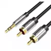 Garso kabelis Vention 3,5 mm lizdas – 2×RCA kištukai, 3 m, juodas, auksuoti kontaktai