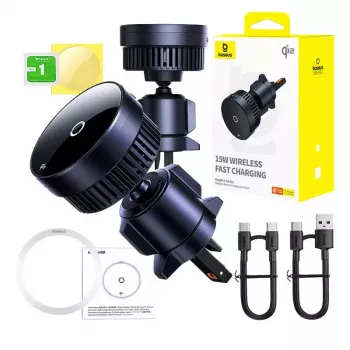 Automobilinis laikiklis Baseus MagPro C40164100121-01 15W Qi2.0 juodas – belaidis magnetinis įkroviklis Qi2.0 suderinamiems telefonams