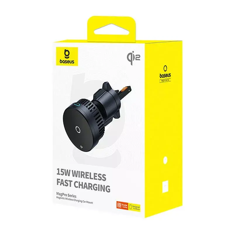 Automobilinis laikiklis Baseus MagPro C40164100121-01 15W Qi2.0 juodas – belaidis magnetinis įkroviklis Qi2.0 suderinamiems telefonams